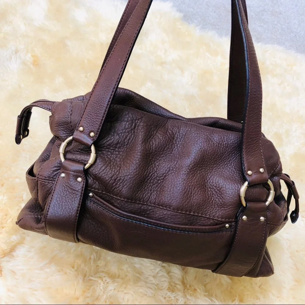 Michael Kors chocolate brown leather shoulder bag purse with gold MK logo - Picture 4 of 9